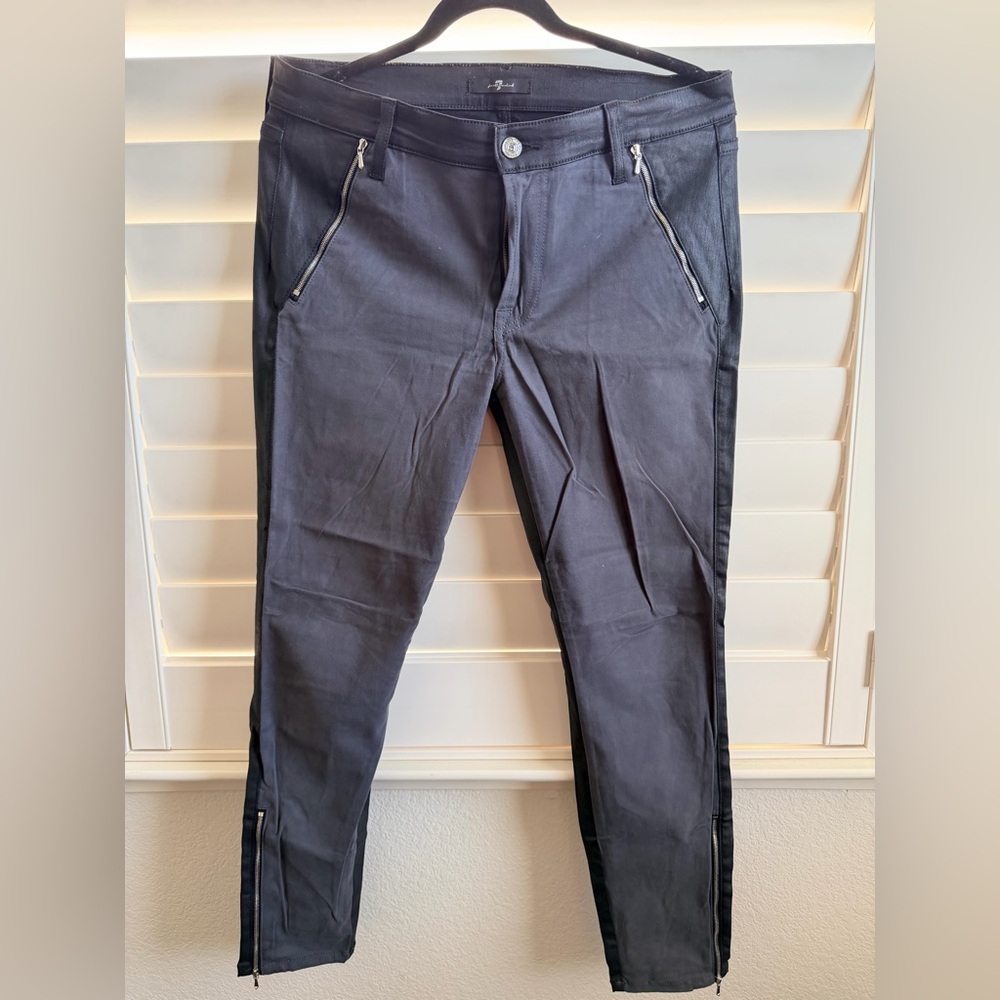 7 For All Mankind Two Toned Leather and Suede Jeans with Zipper Pockets Size 32